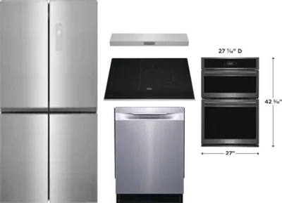 5 Piece Package Includes Refrigerator, Cooktop, Wall Oven, Hood And Dishwasher
