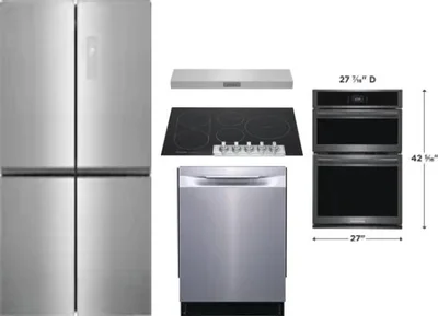 5 Piece Package Includes Refrigerator, Cooktop, Wall Oven, Hood And Dishwasher