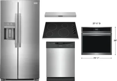 5 Piece Package Includes Refrigerator, Cooktop, Wall Oven, Hood And Dishwasher