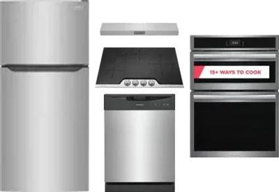 5 Piece Package Includes Refrigerator, Cooktop, Wall Oven, Hood And Dishwasher