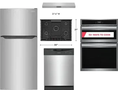 5 Piece Package Includes Refrigerator, Cooktop, Wall Oven, Hood And Dishwasher