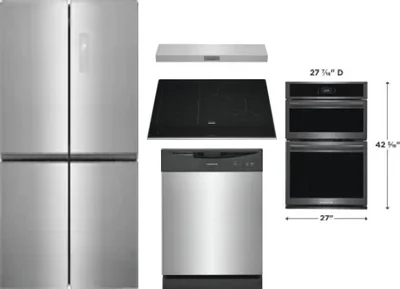 5 Piece Package Includes Refrigerator, Cooktop, Wall Oven, Hood And Dishwasher