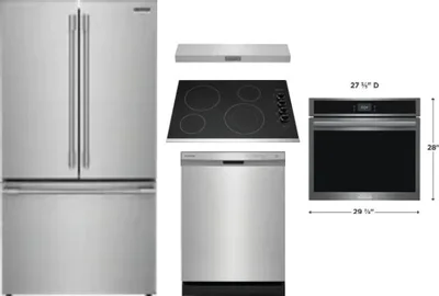 5 Piece Package Includes Refrigerator, Cooktop, Wall Oven, Hood And Dishwasher