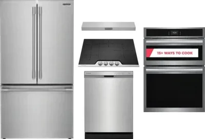 5 Piece Package Includes Refrigerator, Cooktop, Wall Oven, Hood And Dishwasher