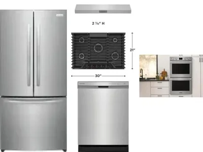 5 Piece Package Includes Refrigerator, Cooktop, Wall Oven, Hood And Dishwasher