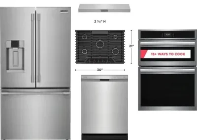 5 Piece Package Includes Refrigerator, Cooktop, Wall Oven, Hood And Dishwasher