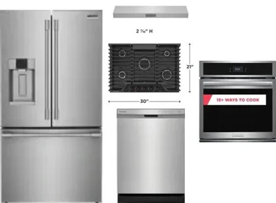 5 Piece Package Includes Refrigerator, Cooktop, Wall Oven, Hood And Dishwasher