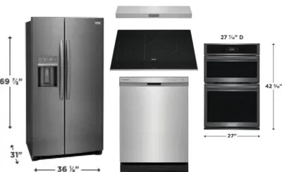 5 Piece Package Includes Refrigerator, Cooktop, Wall Oven, Hood And Dishwasher