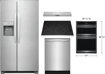 5 Piece Package Includes Refrigerator, Cooktop, Wall Oven, Hood And Dishwasher