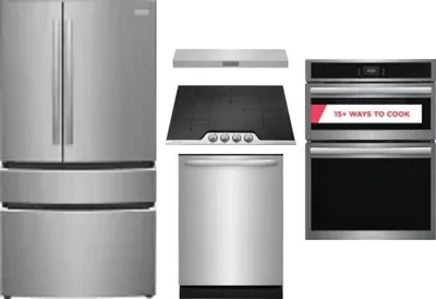 5 Piece Package Includes Refrigerator, Cooktop, Wall Oven, Hood And Dishwasher