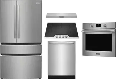 5 Piece Package Includes Refrigerator, Cooktop, Wall Oven, Hood And Dishwasher