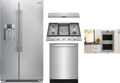 5 Piece Package Includes Refrigerator, Cooktop, Wall Oven, Hood And Dishwasher