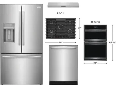 5 Piece Package Includes Refrigerator, Cooktop, Wall Oven, Hood And Dishwasher