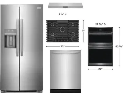 5 Piece Package Includes Refrigerator, Cooktop, Wall Oven, Hood And Dishwasher