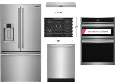 5 Piece Package Includes Refrigerator, Cooktop, Wall Oven, Hood And Dishwasher