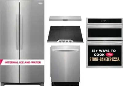 5 Piece Package Includes Refrigerator, Cooktop, Wall Oven, Hood And Dishwasher