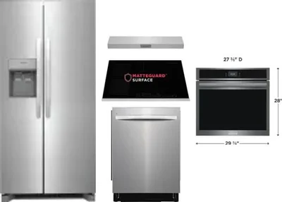 5 Piece Package Includes Refrigerator, Cooktop, Wall Oven, Hood And Dishwasher