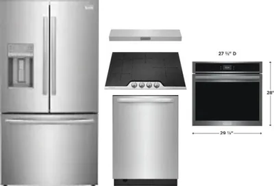 5 Piece Package Includes Refrigerator, Cooktop, Wall Oven, Hood And Dishwasher