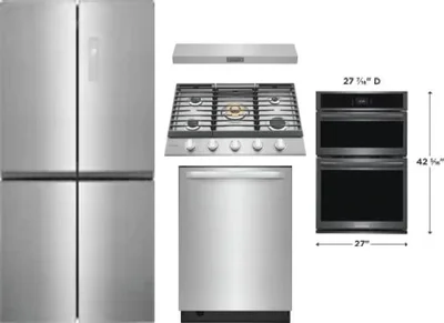 5 Piece Package Includes Refrigerator, Cooktop, Wall Oven, Hood And Dishwasher