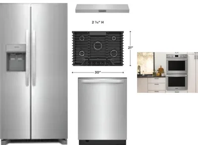 5 Piece Package Includes Refrigerator, Cooktop, Wall Oven, Hood And Dishwasher
