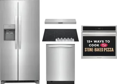5 Piece Package Includes Refrigerator, Cooktop, Wall Oven, Hood And Dishwasher