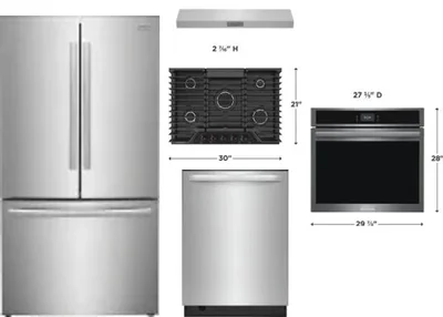 5 Piece Package Includes Refrigerator, Cooktop, Wall Oven, Hood And Dishwasher