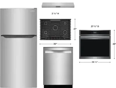 5 Piece Package Includes Refrigerator, Cooktop, Wall Oven, Hood And Dishwasher
