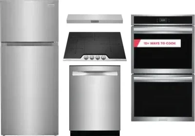 5 Piece Package Includes Refrigerator, Cooktop, Wall Oven, Hood And Dishwasher