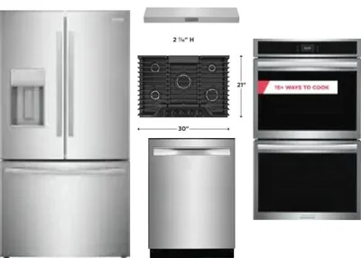 5 Piece Package Includes Refrigerator, Cooktop, Wall Oven, Hood And Dishwasher