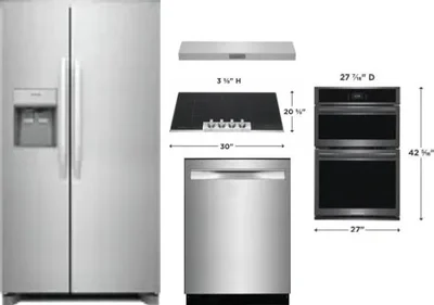 5 Piece Package Includes Refrigerator, Cooktop, Wall Oven, Hood And Dishwasher
