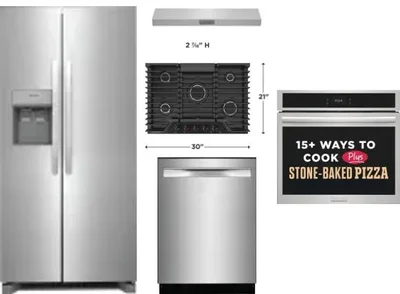 5 Piece Package Includes Refrigerator, Cooktop, Wall Oven, Hood And Dishwasher