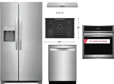 5 Piece Package Includes Refrigerator, Cooktop, Wall Oven, Hood And Dishwasher