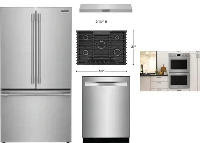 5 Piece Package Includes Refrigerator, Cooktop, Wall Oven, Hood And Dishwasher
