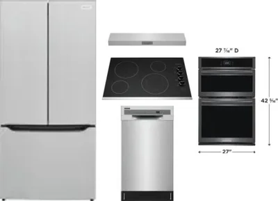5 Piece Package Includes Refrigerator, Cooktop, Wall Oven, Hood And Dishwasher