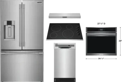 5 Piece Package Includes Refrigerator, Cooktop, Wall Oven, Hood And Dishwasher
