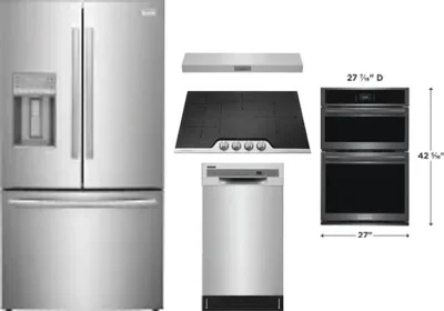 5 Piece Package Includes Refrigerator, Cooktop, Wall Oven, Hood And Dishwasher