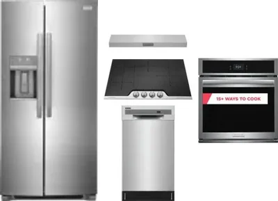 5 Piece Package Includes Refrigerator, Cooktop, Wall Oven, Hood And Dishwasher