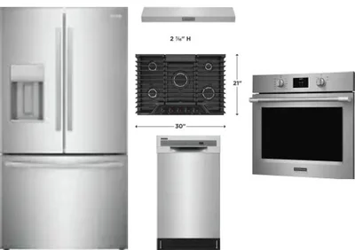 5 Piece Package Includes Refrigerator, Cooktop, Wall Oven, Hood And Dishwasher