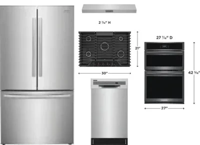 5 Piece Package Includes Refrigerator, Cooktop, Wall Oven, Hood And Dishwasher