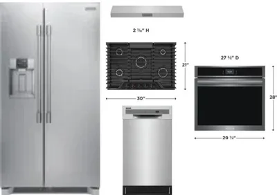 5 Piece Package Includes Refrigerator, Cooktop, Wall Oven, Hood And Dishwasher