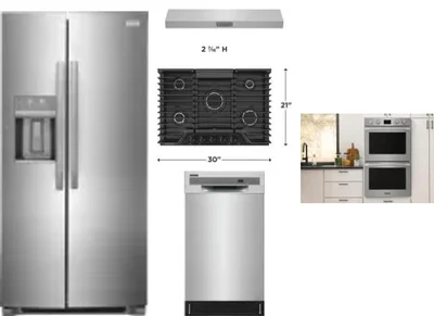 5 Piece Package Includes Refrigerator, Cooktop, Wall Oven, Hood And Dishwasher