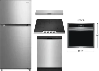 5 Piece Package Includes Refrigerator, Cooktop, Wall Oven, Hood And Dishwasher