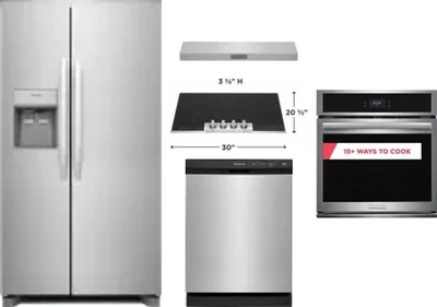5 Piece Package Includes Refrigerator, Cooktop, Wall Oven, Hood And Dishwasher