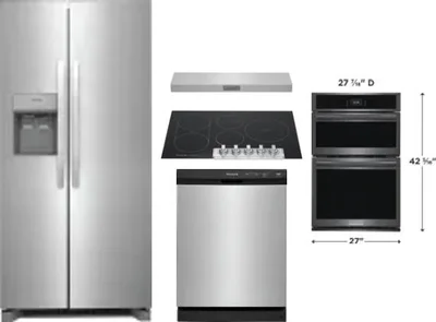 5 Piece Package Includes Refrigerator, Cooktop, Wall Oven, Hood And Dishwasher