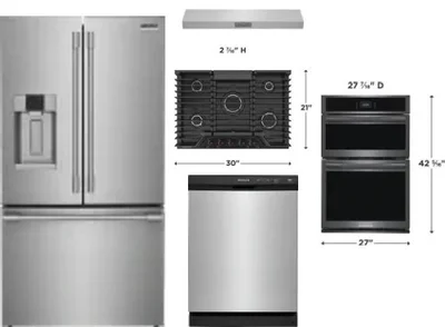 5 Piece Package Includes Refrigerator, Cooktop, Wall Oven, Hood And Dishwasher