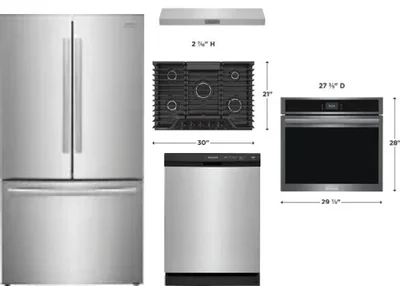 5 Piece Package Includes Refrigerator, Cooktop, Wall Oven, Hood And Dishwasher