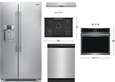5 Piece Package Includes Refrigerator, Cooktop, Wall Oven, Hood And Dishwasher