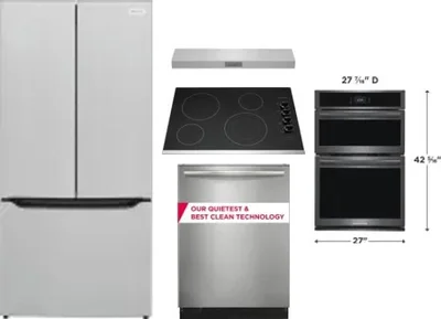 5 Piece Package Includes Refrigerator, Cooktop, Wall Oven, Hood And Dishwasher