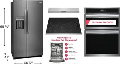 5 Piece Package Includes Refrigerator, Cooktop, Wall Oven, Hood And Dishwasher
