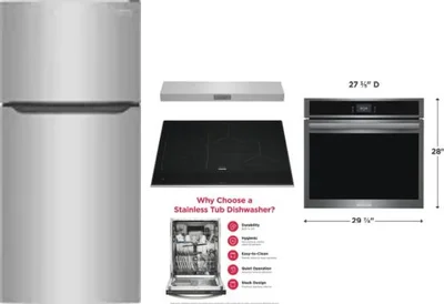 5 Piece Package Includes Refrigerator, Cooktop, Wall Oven, Hood And Dishwasher